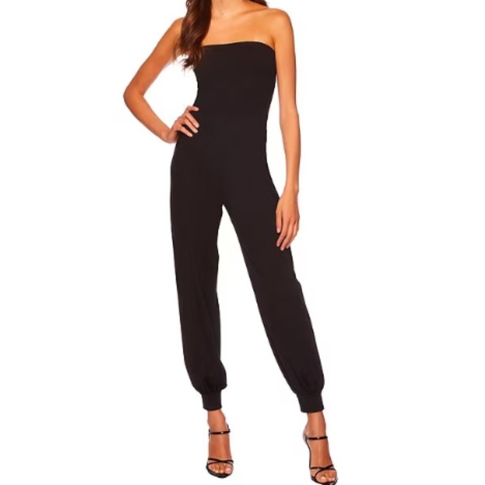 Strapless Cuffed Ankle Jumpsuit - Black